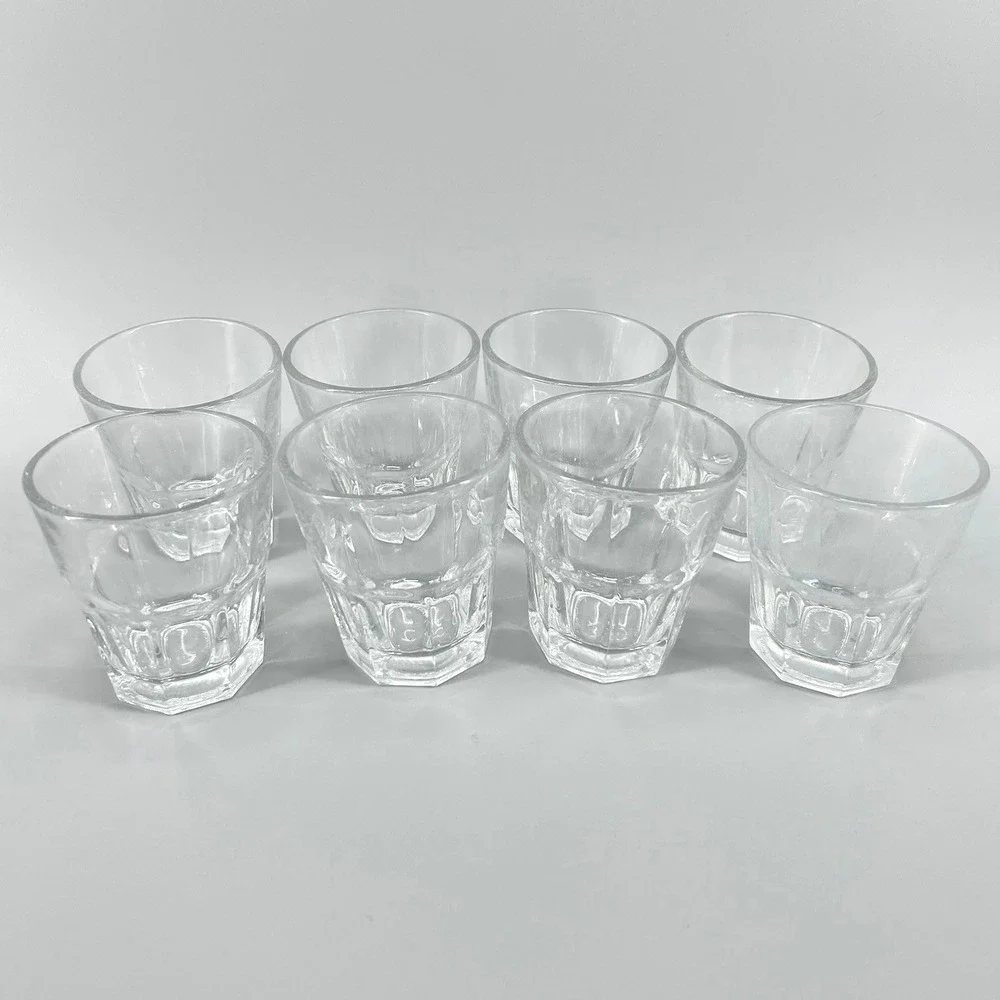 Libbey Duratuff Gibraltar Clear Paneled Juice Glasses Set of 8 Hexagon Base 4oz